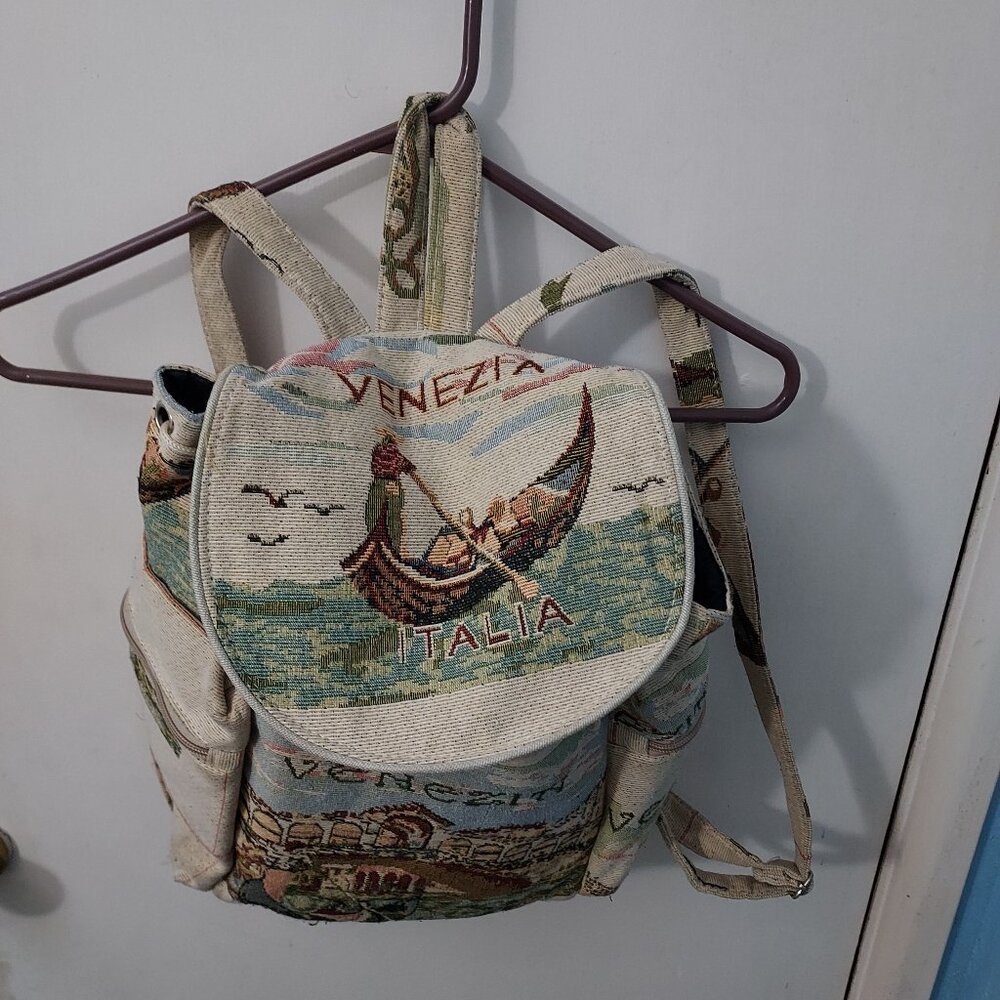 Italian Motif Backpack Purse, Multicolor, Women's